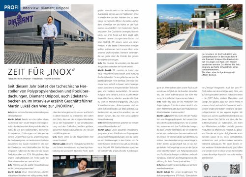 INTERVIEW ABOUT THE BIRTH OF DIAMANT INOXLINE POOLS IN A PRESTIGIOUS MAGAZINE